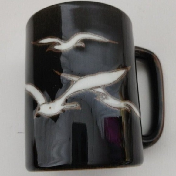 Ceramic Coffee Mug Brown Glazed with Seagull Design Coastal Decor - Picture 7 of 9